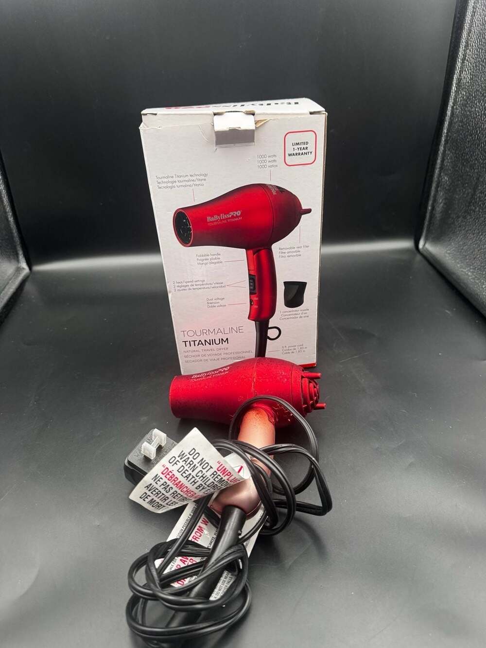 BaBylissPRO TT Tourmaline Titanium Travel Hair Dryer, Red (Model BTT053TUC)